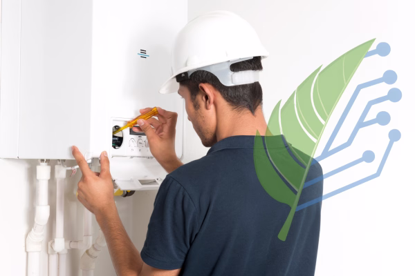 Técnico instalando fibra óptica en un hogar